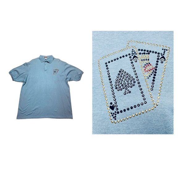 Vintage Jerzees Poker Cards Polo Shirt Studded Embellished Blue Sz XL - Picture 9 of 9